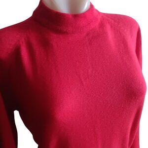 Women's 38 Sweater Large Vintage Red Mock Neck Long Sleeve Acrylic Zipback 70's